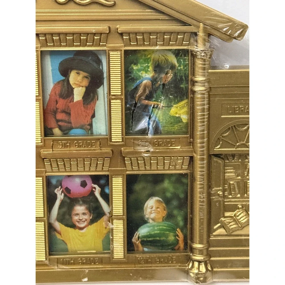 Vintage Gold Schoolhouse Plasti K-12 School Years Multi Photo Collage Frame New